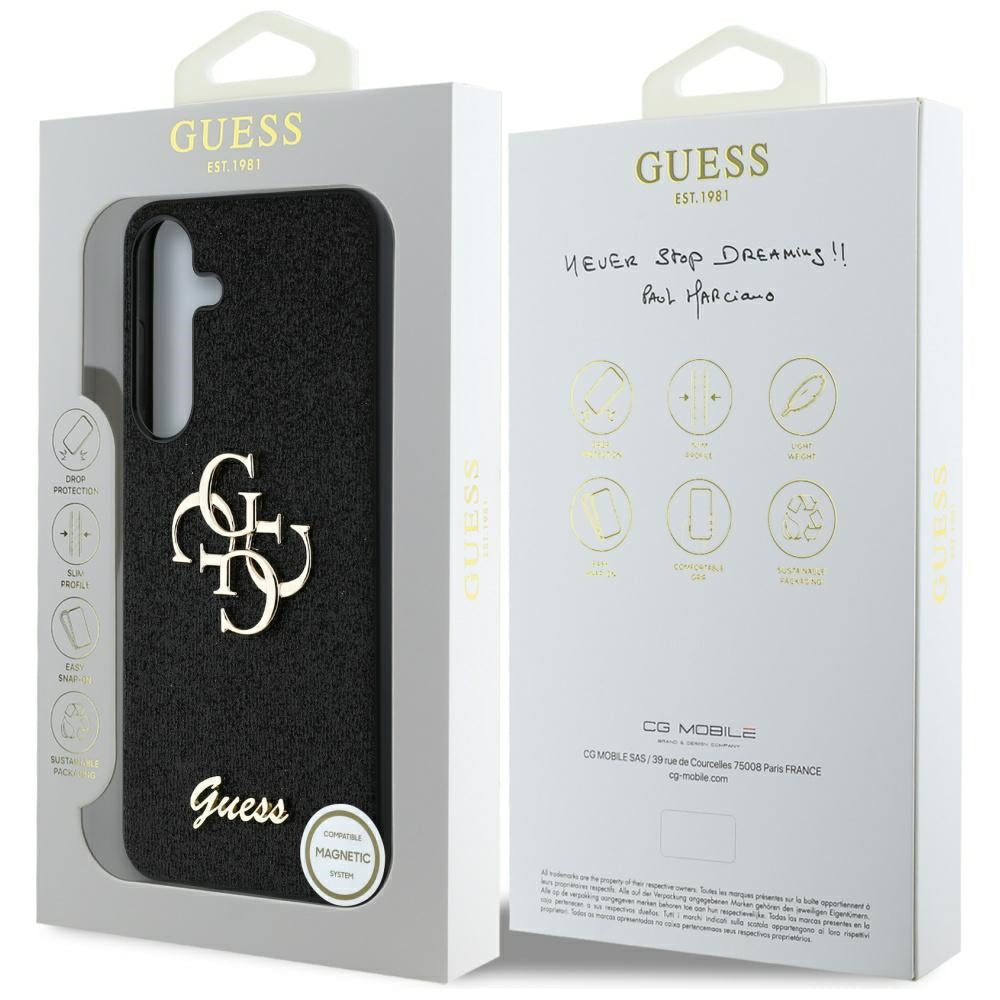 Husa pentru Samsung Galaxy S25 S931, Guess, Glitter Big 4G Script, Neagra