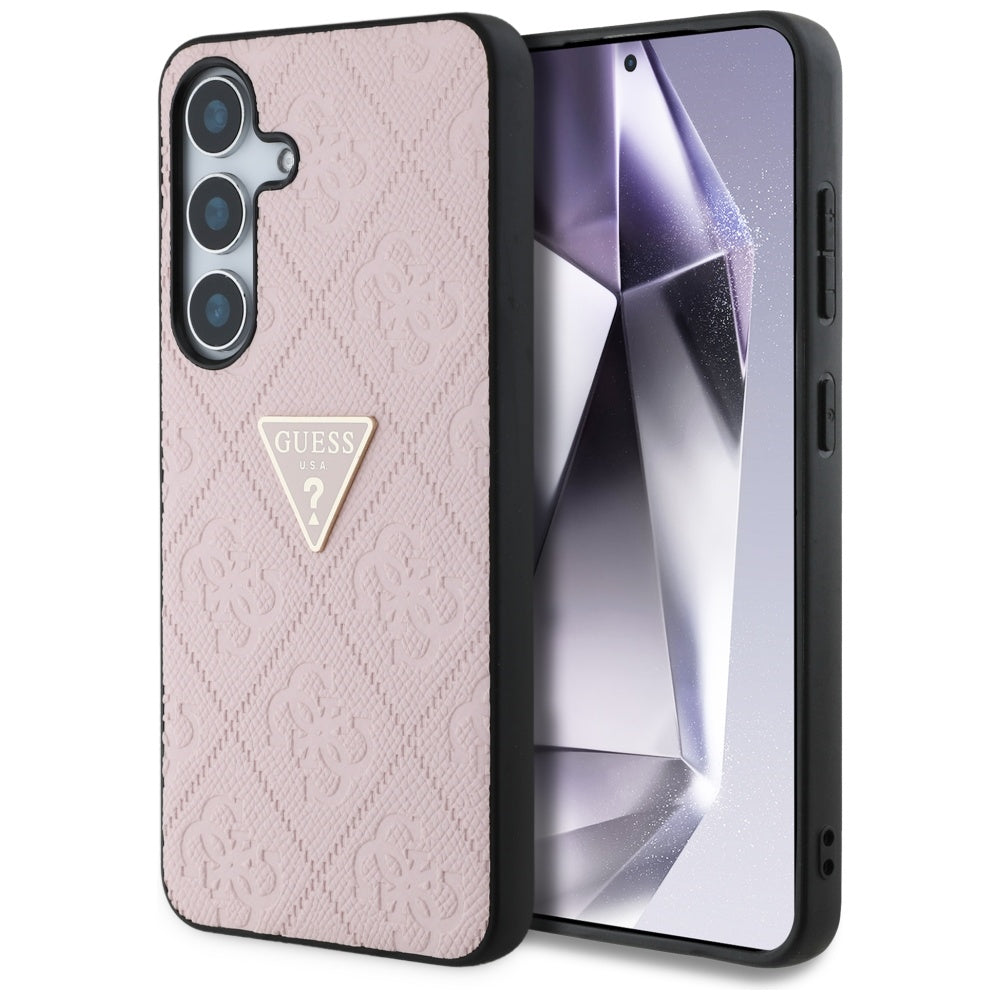 Husa pentru Samsung Galaxy S25 S931, Guess, Grained Hot Stamp 4G Triangle, Roz