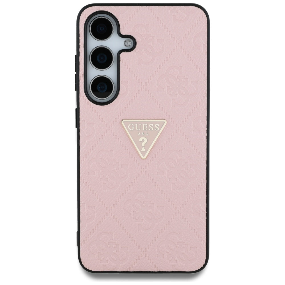 Husa pentru Samsung Galaxy S25 S931, Guess, Grained Hot Stamp 4G Triangle, Roz