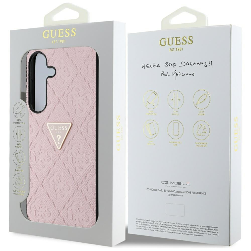 Husa pentru Samsung Galaxy S25 S931, Guess, Grained Hot Stamp 4G Triangle, Roz