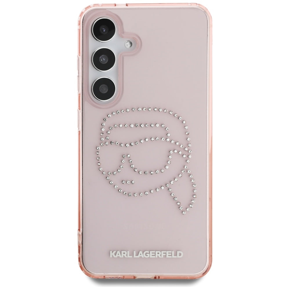 Husa pentru Samsung Galaxy S25 S931, Karl Lagerfeld, IML Rhinestones Karl's Head, Roz