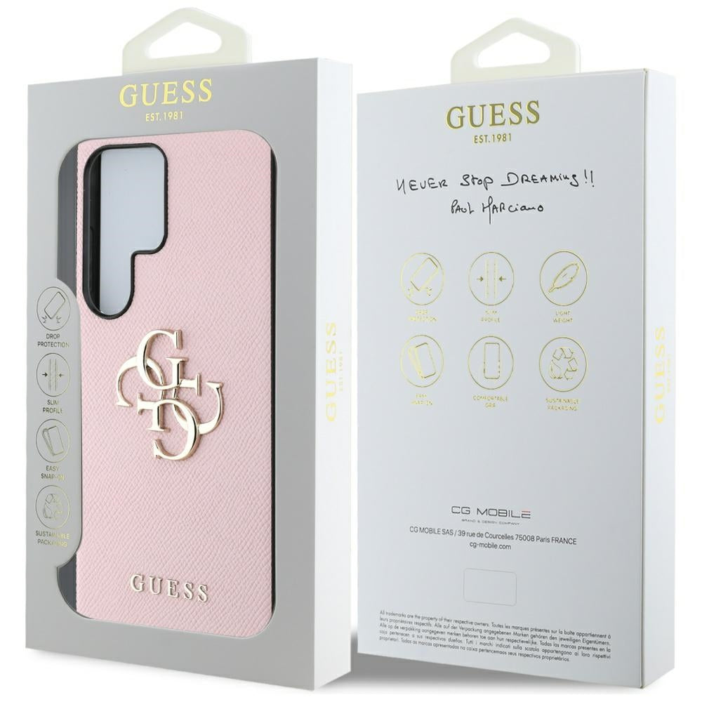 Husa pentru Samsung Galaxy S25 Ultra S938, Guess, 4G Grained Big and Classic Logo, Roz