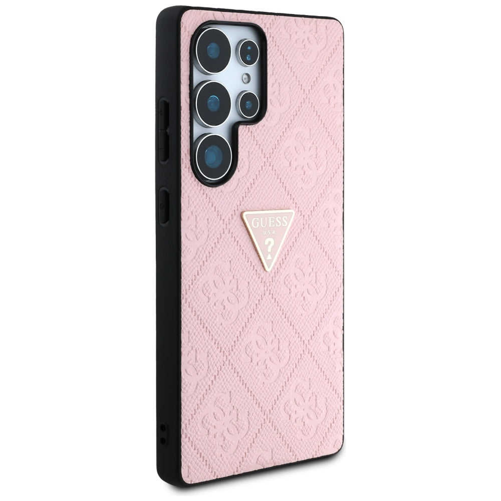 Husa pentru Samsung Galaxy S25 Ultra S938, Guess, Grained Hot Stamp 4G Triangle, Roz