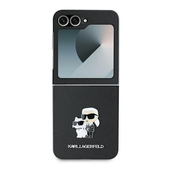 Husa pentru Samsung Galaxy Z Flip7 FE F761 / Z Flip6 F741, Karl Lagerfeld, Saffiano Karl & Choupette Metal, Neagra