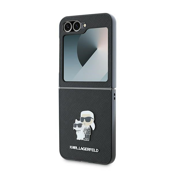 Husa pentru Samsung Galaxy Z Flip7 FE F761 / Z Flip6 F741, Karl Lagerfeld, Saffiano Karl & Choupette Metal, Neagra