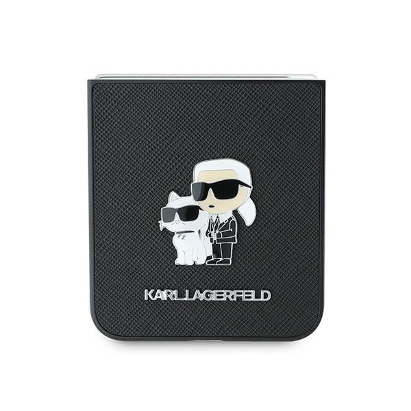Husa pentru Samsung Galaxy Z Flip7 FE F761 / Z Flip6 F741, Karl Lagerfeld, Saffiano Karl & Choupette Metal, Neagra