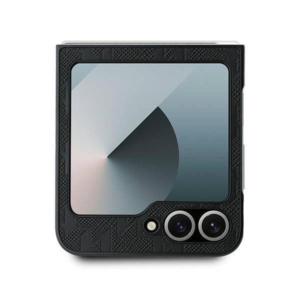 Husa pentru Samsung Galaxy Z Flip7 FE F761 / Z Flip6 F741, Karl Lagerfeld, Saffiano Monogram Karl's Head Metal, Neagra