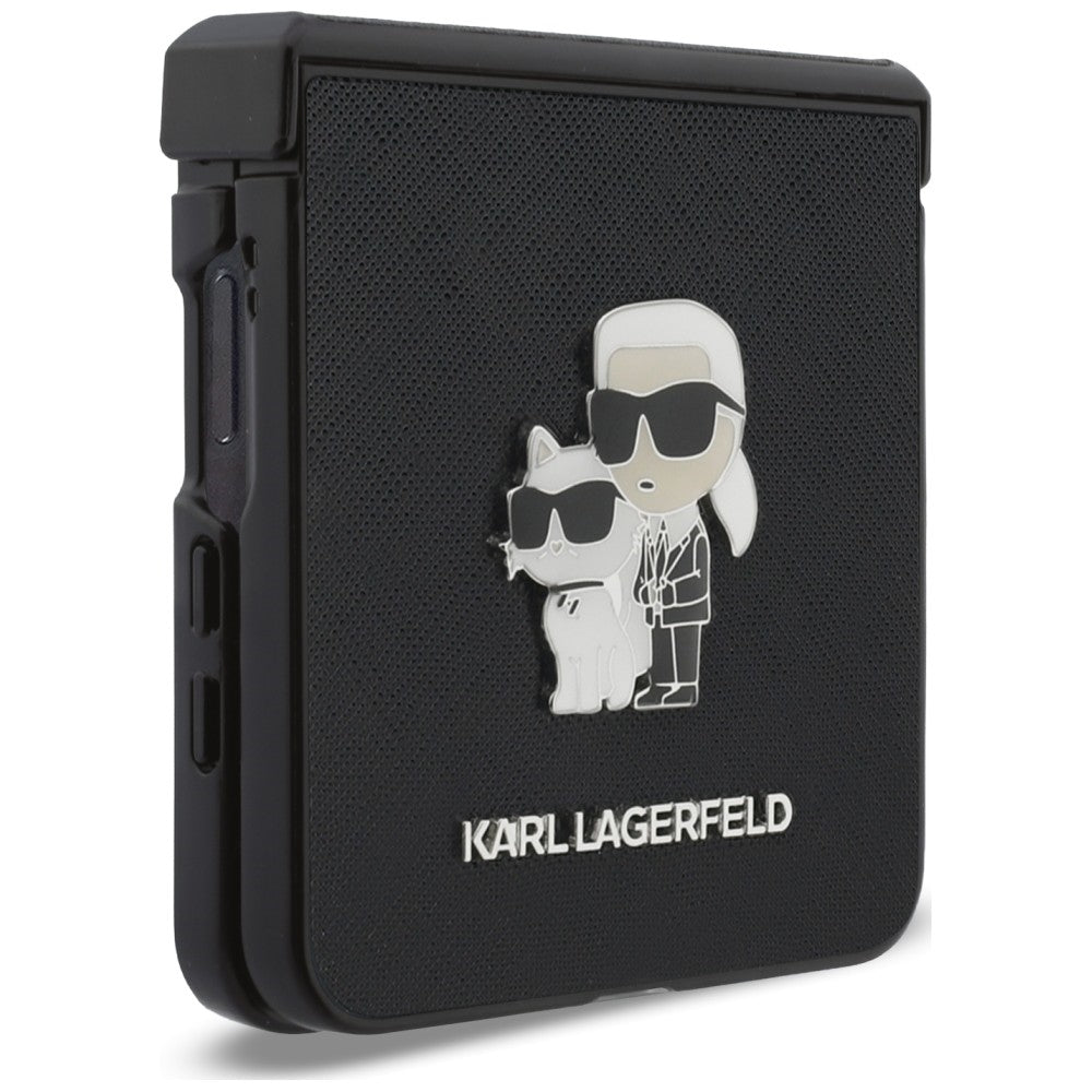 Husa pentru Samsung Galaxy Z Flip8 F776, Karl Lagerfeld, Saffiano Karl & Choupette Metal Pin, Neagra