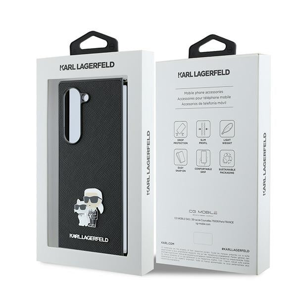 Husa pentru Samsung Galaxy Z Fold6 F956, Karl Lagerfeld, Saffiano Karl & Choupette Metal, Neagra