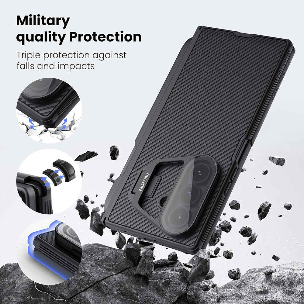 Husa pentru Samsung Galaxy Z Fold7 F966, Nillkin, CamShield Prop with Transparent Lens Cover and S-Pen Holder, Neagra