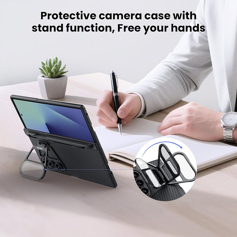 Husa pentru Samsung Galaxy Z Fold7 F966, Nillkin, CamShield Prop with Transparent Lens Cover and S-Pen Holder, Neagra