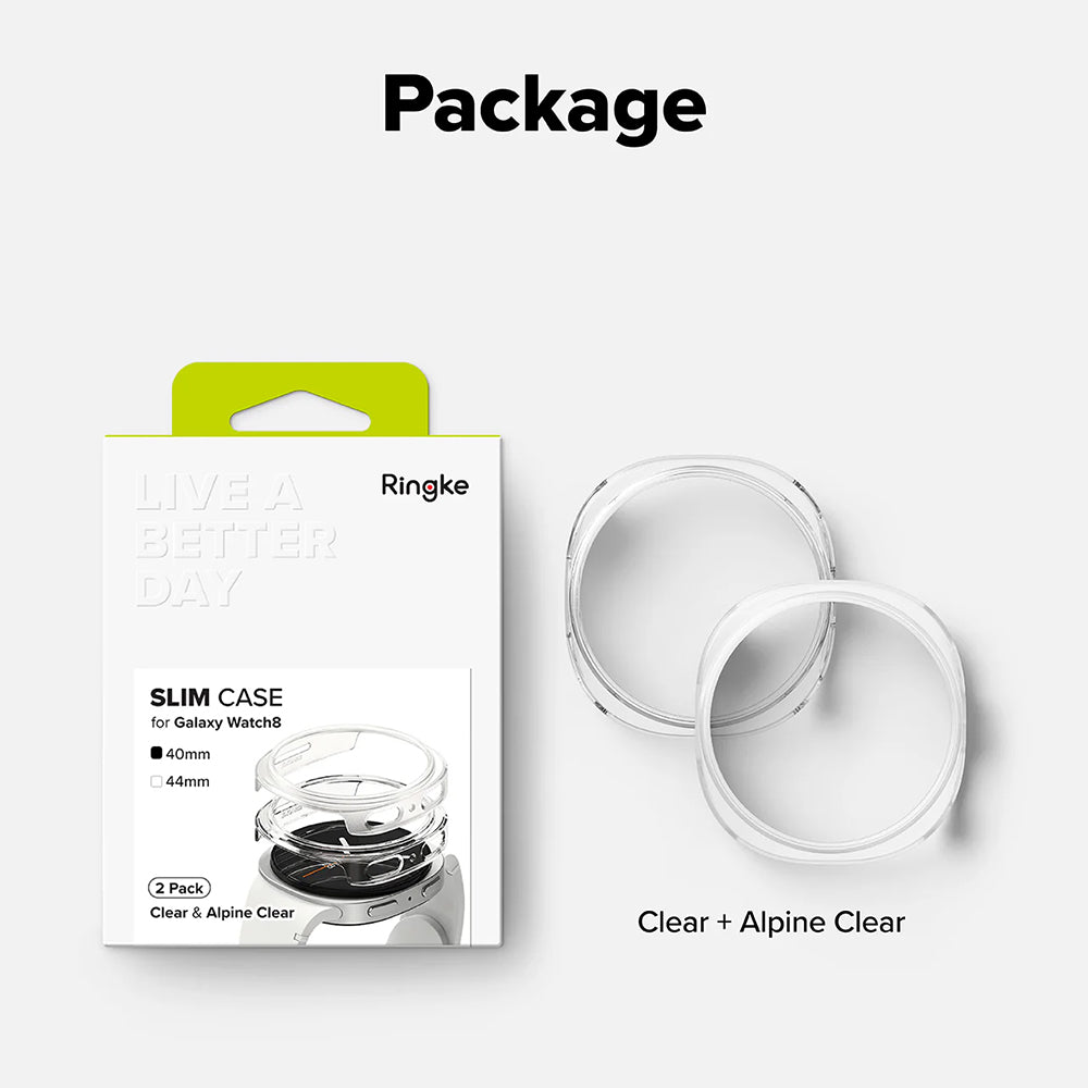 Husa Ringke Slim pentru Samsung Galaxy Watch8 40mm, Set 2 bucati, Transparenta