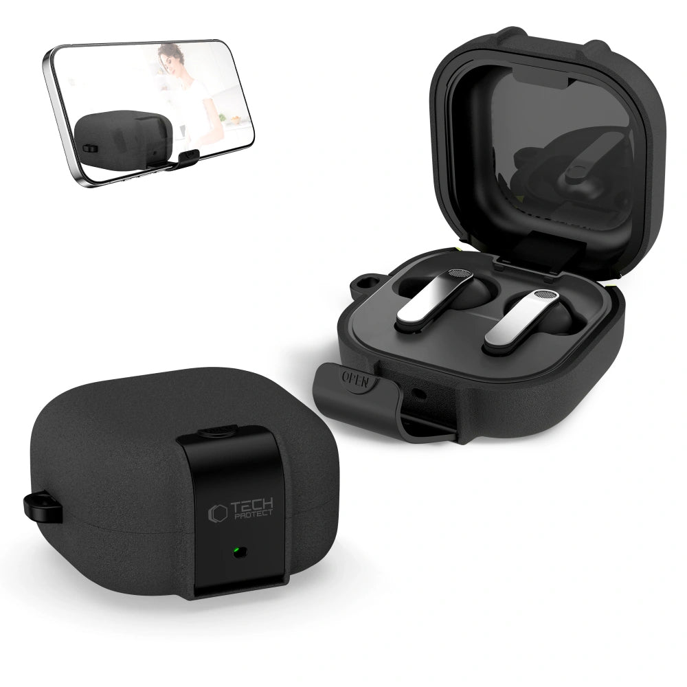 Husa Tech-Protect Slim Hook pentru Samsung Galaxy Buds4 / Buds4 Pro, Neagra