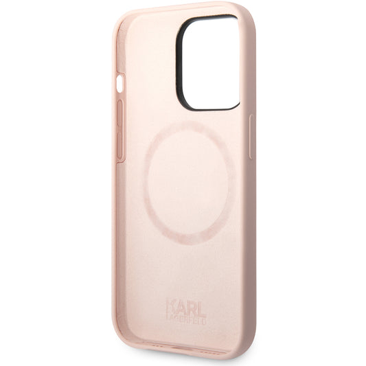 Husa MagSafe pentru Apple iPhone 14 Pro, Karl Lagerfeld, Silicone Body Karl & Choupette, Roz