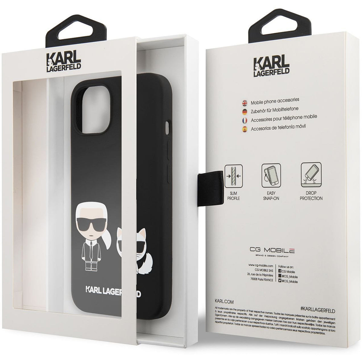 Husa MagSafe pentru Apple iPhone 14 Plus, Karl Lagerfeld, Silicone Karl & Choupette, Neagra