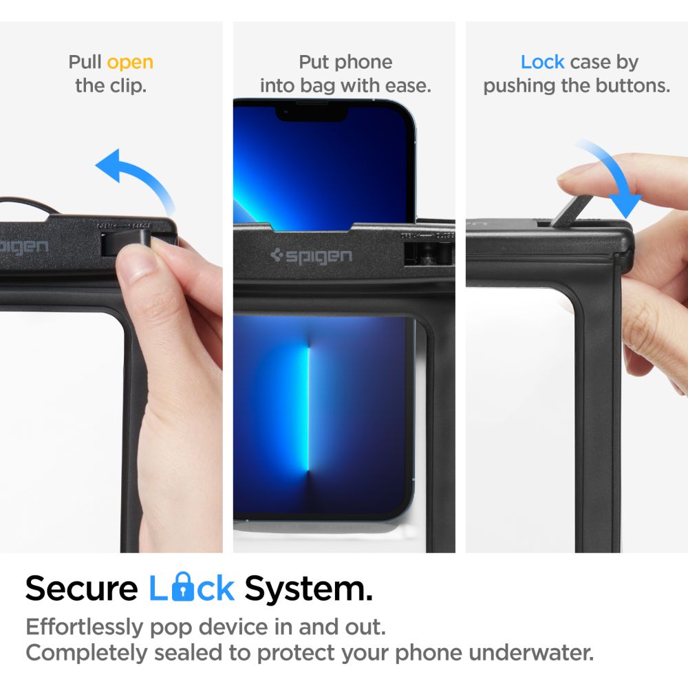 Husa Universala Waterproof pentru Telefon max. 3.5inch - 7inch, Spigen, A601, Set 2 bucati, Neagra AMP04523
