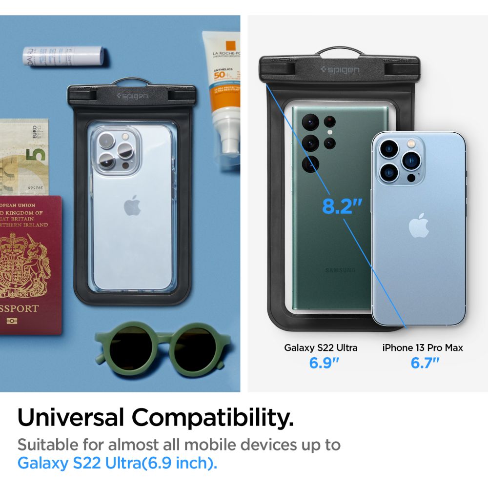 Husa Universala Waterproof pentru Telefon max. 3.5inch - 7inch, Spigen, A601, Set 2 bucati, Neagra AMP04523