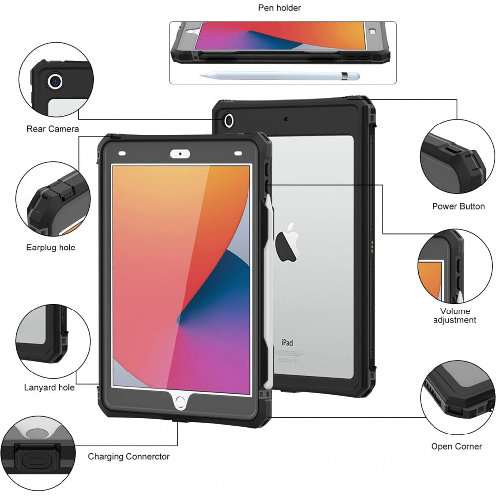 Husa Waterproof pentru Apple iPad 10.2 (2021) / 10.2 (2020) / 10.2 (2019), ShellBox, Neagra