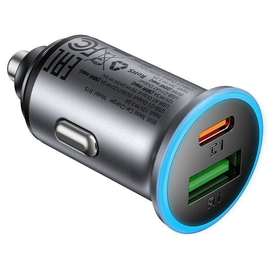 Incarcator Auto Acefast B15, 65W, 3.25A, 1 X USB-A - 1 x USB-C, Gri