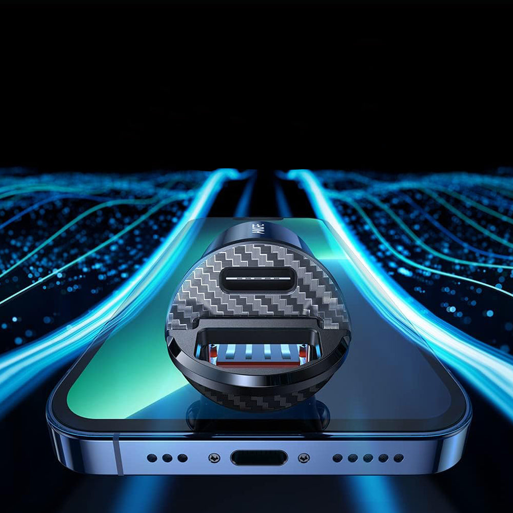 Incarcator Auto Ainope, 30W, 5A, 1 x USB-A - 1 x USB-C, Negru