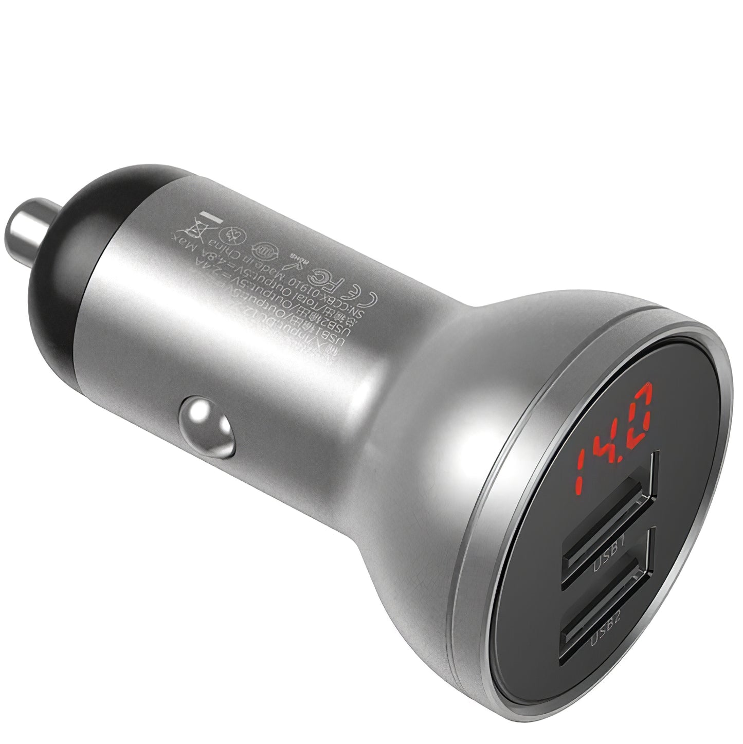 Incarcator Auto Baseus Digital Display, 24W, 2.4A, 2 x USB-A, Argintiu CCBX-0S