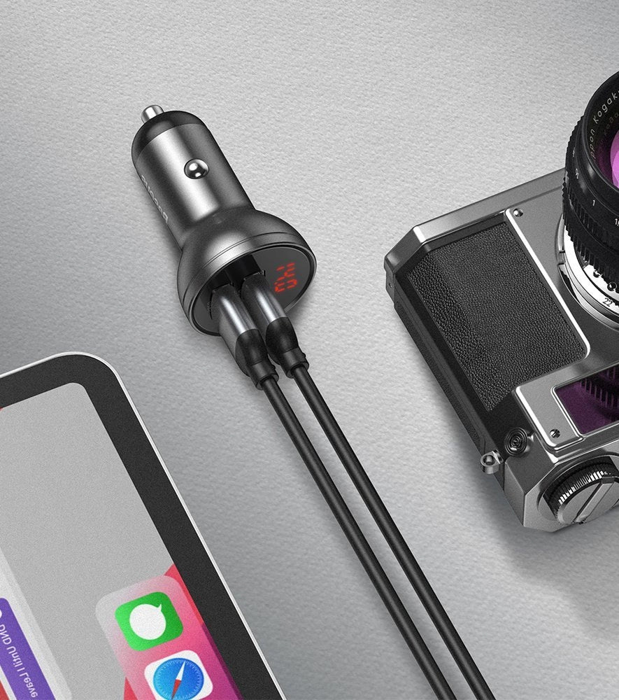 Incarcator Auto Baseus Digital Display, 24W, 2.4A, 2 x USB-A, Argintiu CCBX-0S