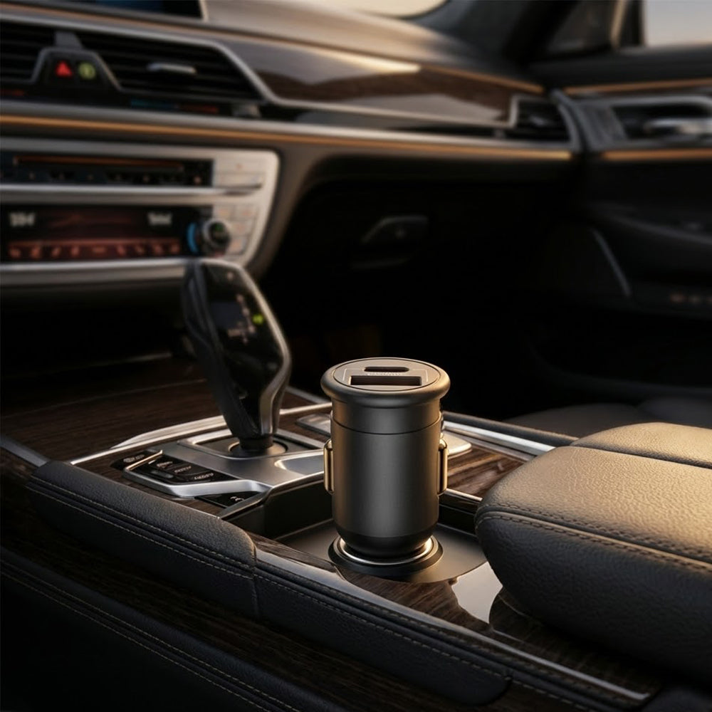 Incarcator Auto Blueo, 35W, 3A, 1 x USB-A - 1 x USB-C, Gri