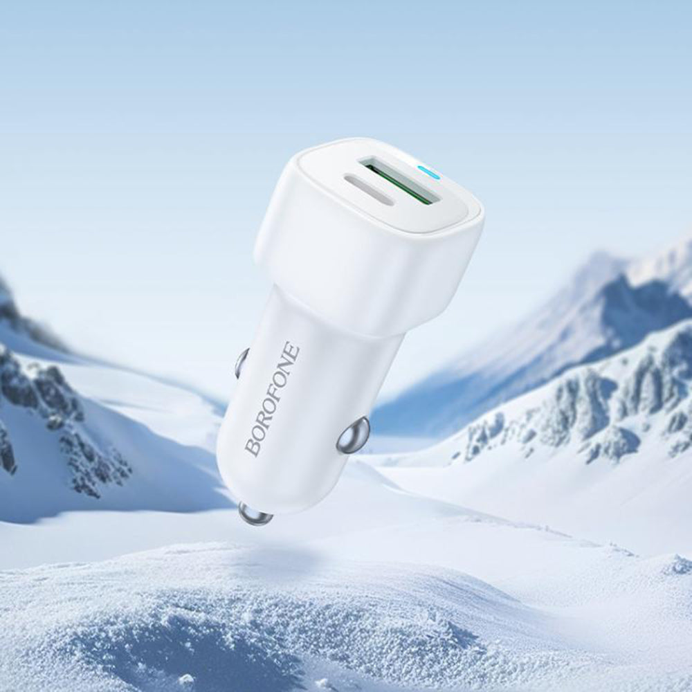 Incarcator Auto Borofone BZ34B Cloud, 20W, 3A, 1 x USB-A - 1 x USB-C, Alb