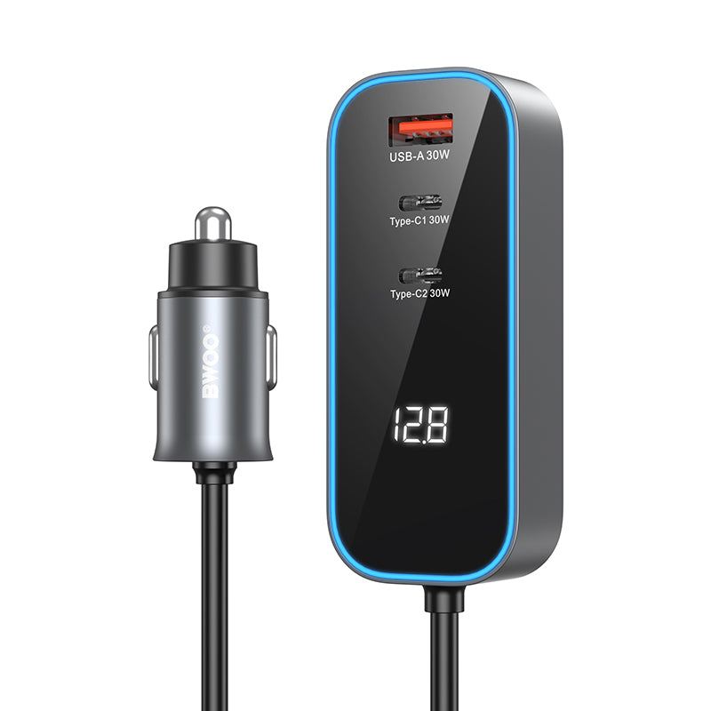 Incarcator Auto BWOO CC107 Display, 120W, 3A, 2 x USB-A - 2 x USB-C, Negru