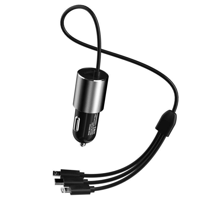 Incarcator Auto Cu Cablu Lightning / microUSB / USB-C Dudao R5ProN, 17W, 3.4A, 1 x USB-A, Negru