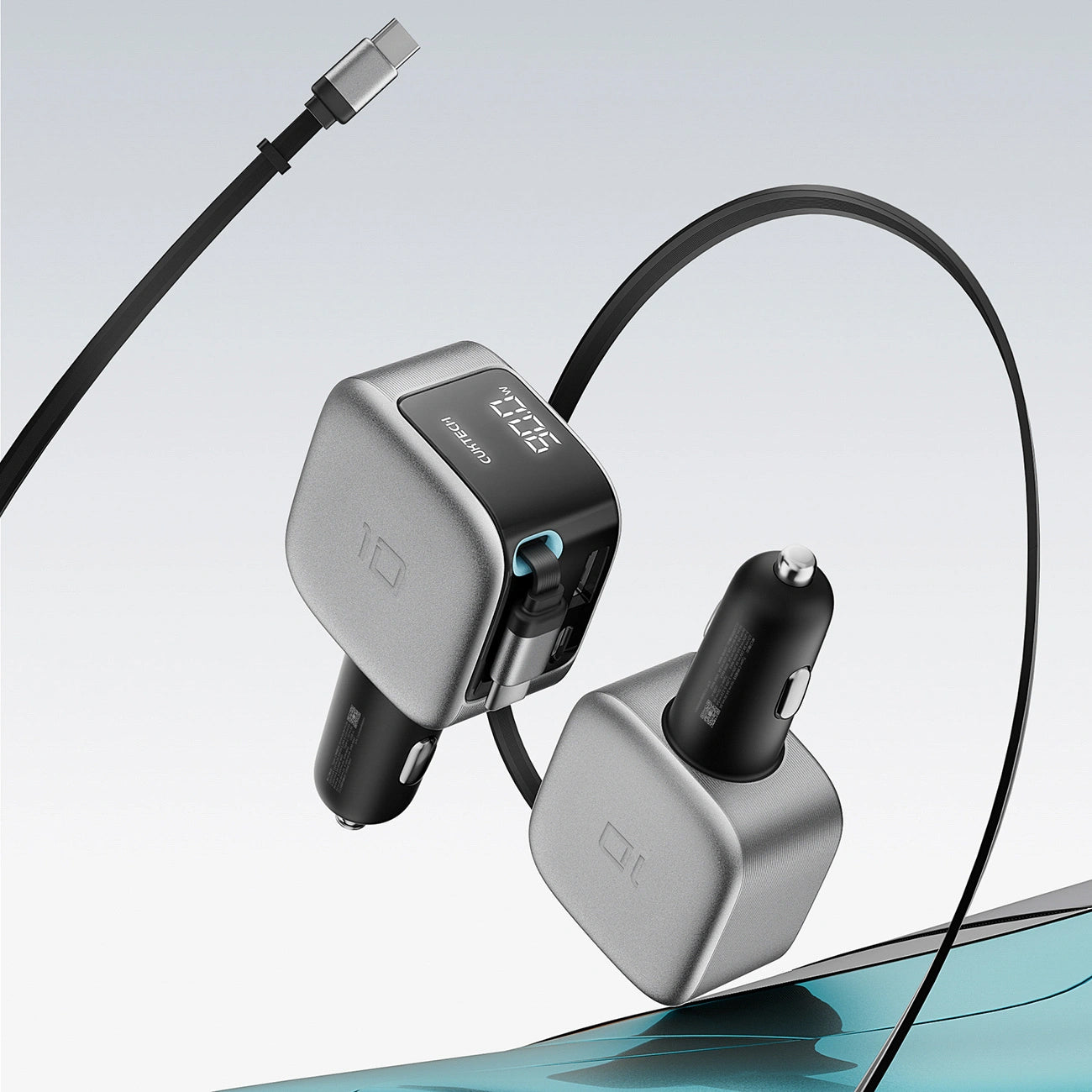 Incarcator Auto Cu Cablu USB-C Cuktech CC903P Display, 100W, 5A, 1 x USB-A - 1 x USB-C, Gri