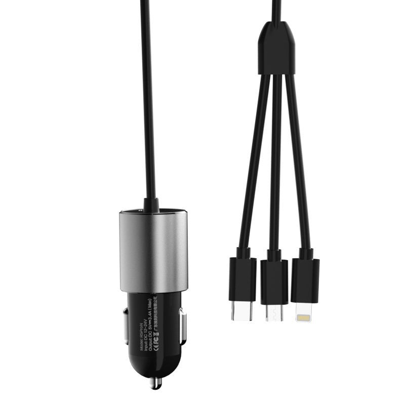 Incarcator Auto Cu Cablu Lightning / microUSB / USB-C Dudao R5ProN, 17W, 3.4A, 1 x USB-A, Negru
