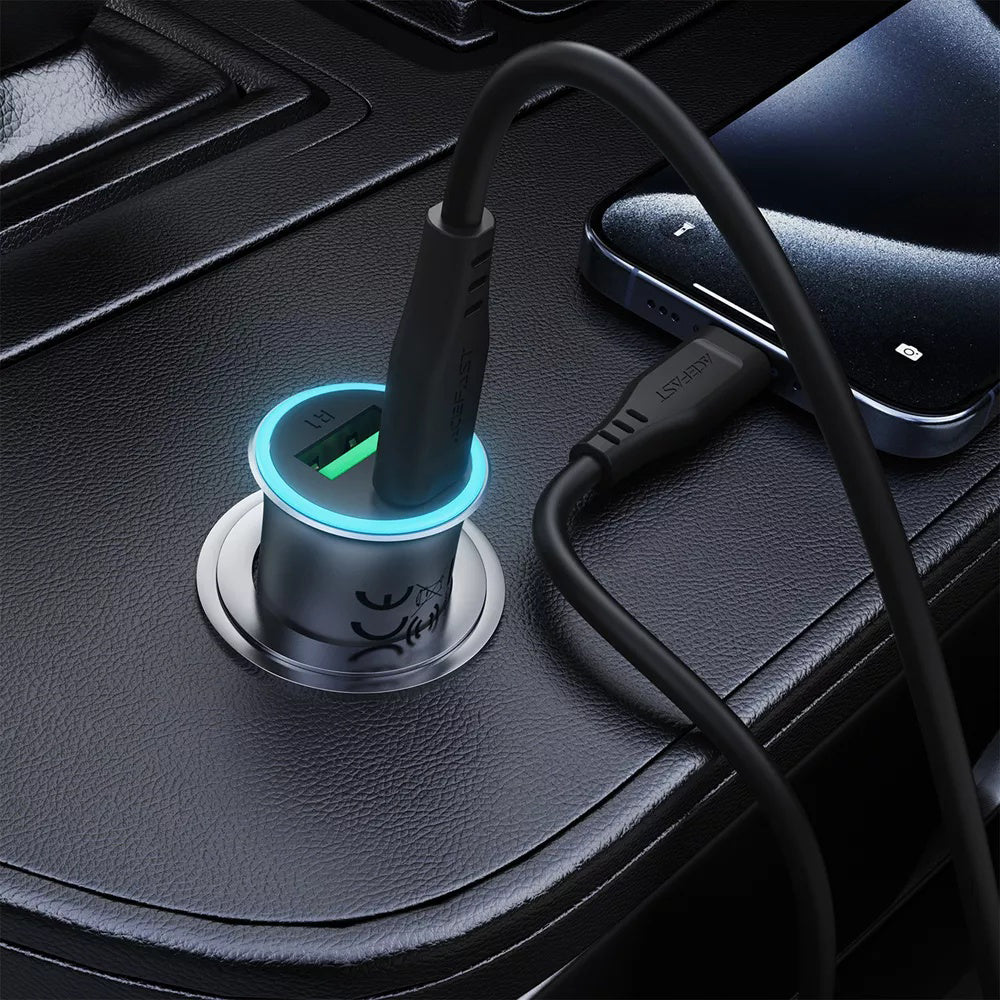Incarcator Auto Cu Cablu USB-C Acefast B16, 95W, 3.25A, 1 x USB-A - 1 x USB-C, Gri