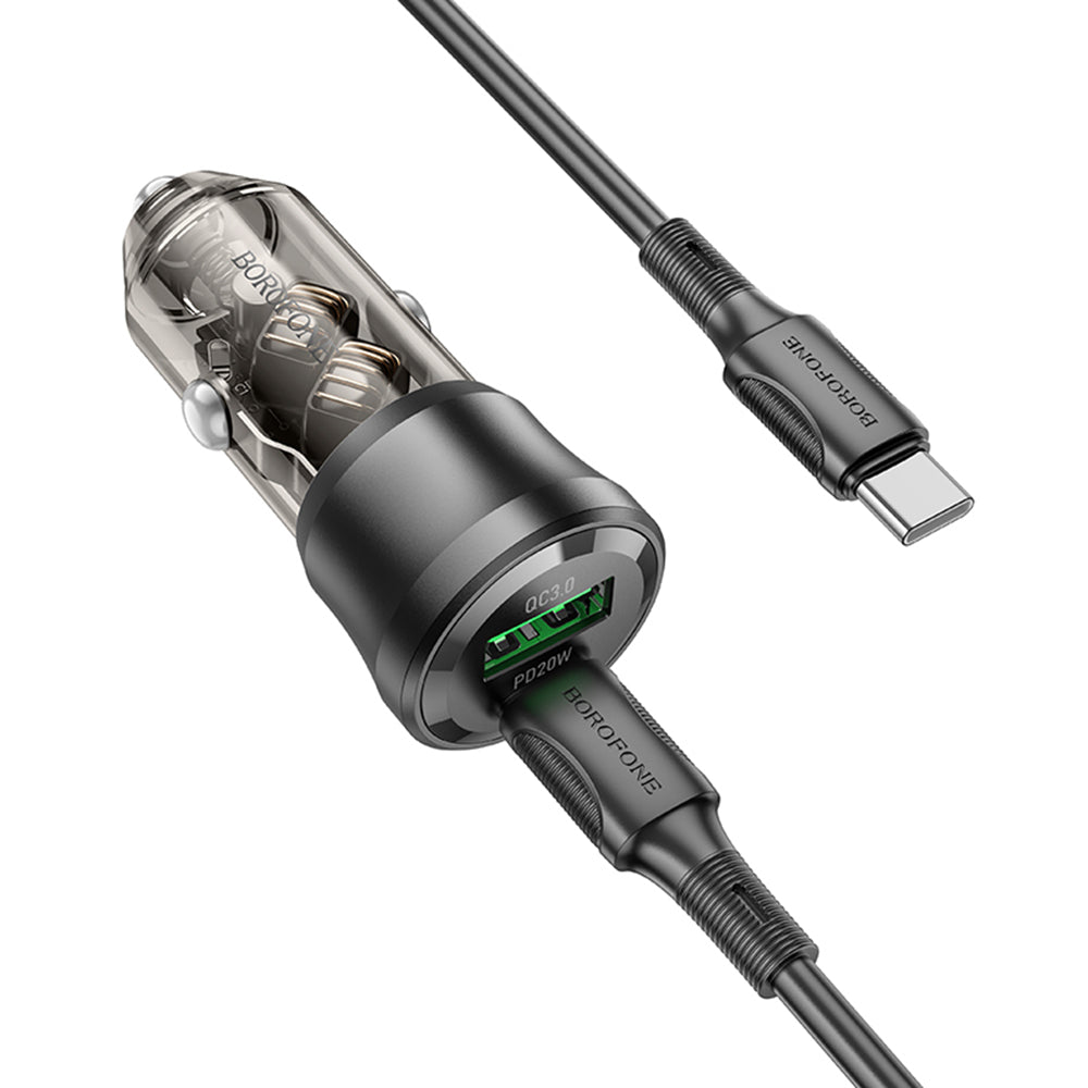 Incarcator Auto Cu Cablu USB-C Borofone BZ25 Journey, 38W, 3A, 1 x USB-A - 1 x USB-C, Negru