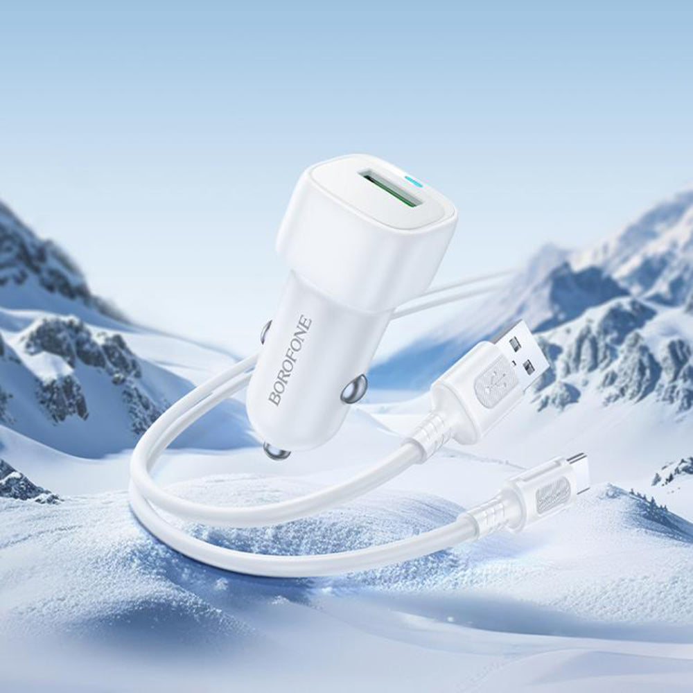 Incarcator Auto Cu Cablu USB-C Borofone BZ34 Cloud, 18W, 3A, 1 x USB-A, Alb