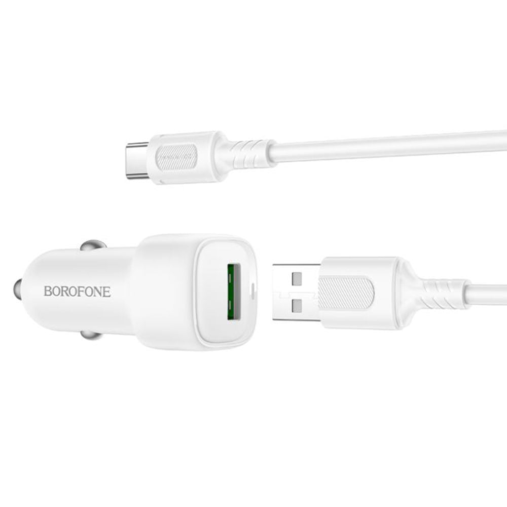 Incarcator Auto Cu Cablu USB-C Borofone BZ34 Cloud, 18W, 3A, 1 x USB-A, Alb