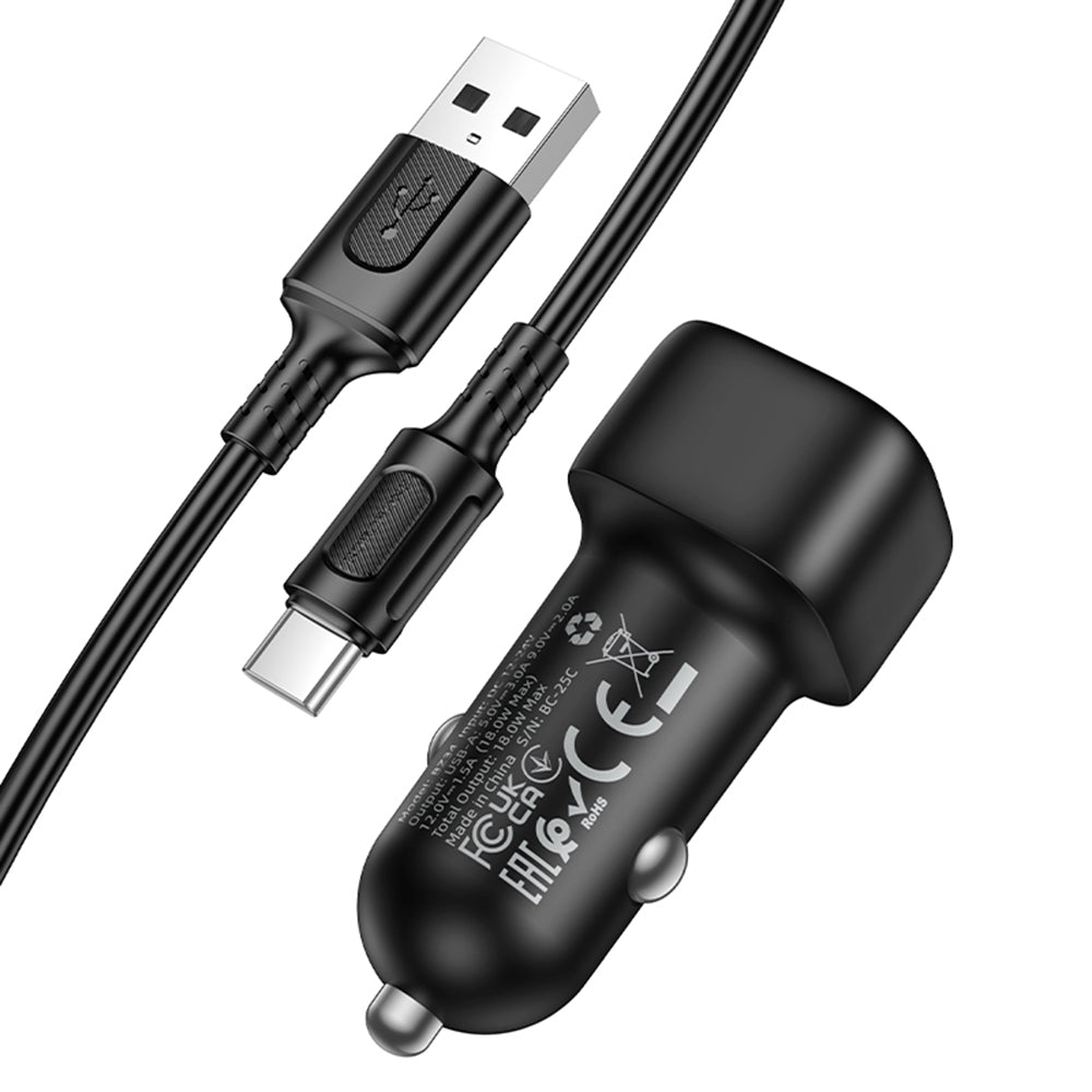 Incarcator Auto Cu Cablu USB-C Borofone BZ34 Cloud, 18W, 3A, 1 x USB-A, Negru