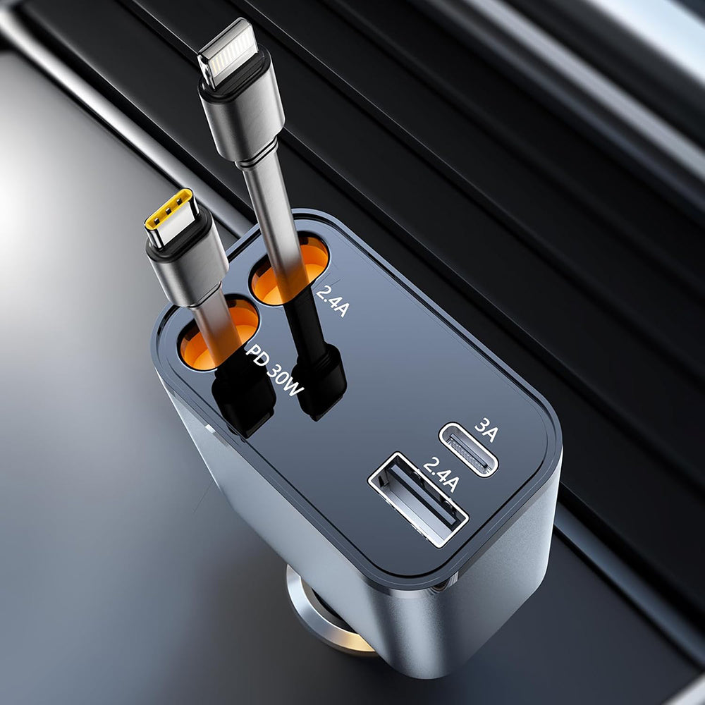 Incarcator Auto Cu Cablu USB-C / Lightning Techsuit C1 NanoVoltX, 69W, 3A, 1 x USB-A - 1 x USB-C, Gri