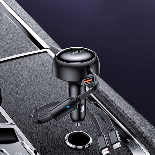 Incarcator Auto Cu Cablu USB-C / Lightning Yesido Y61, 53W, 3A, 1 x USB-A, Negru