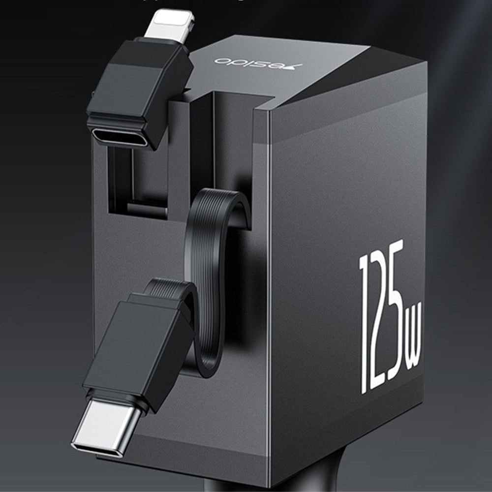 Incarcator Auto Cu Cablu USB-C / Lightning Yesido Y71 Display, 125W, 3A, 1 x USB-A - 1 x USB-C, Negru