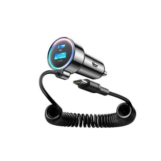 Incarcator Auto Cu Fir USB-C Joyroom JR-CL07, 90W, 3A, 1 x USB-A - 1 x USB-C, Negru