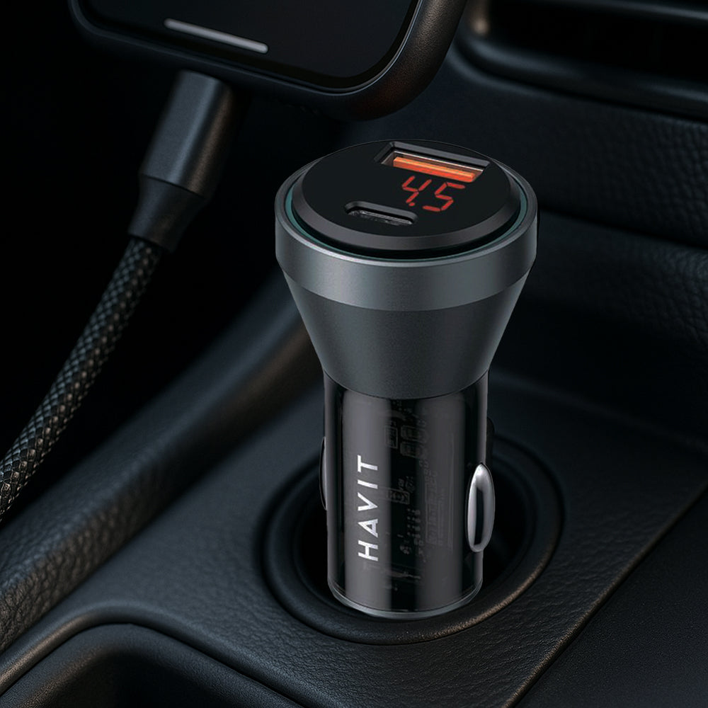 Incarcator Auto HAVIT CC2017, 45W, 3A, 1 x USB-A - 1 x USB-C, Negru Albastru