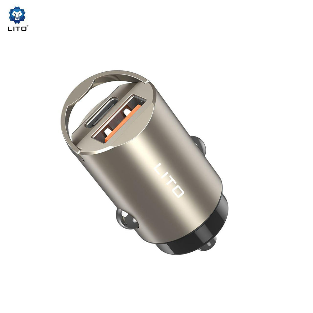 Incarcator Auto Lito IN-C03, 30W, 3A, 1 x USB-A - 1 x USB-C, Gri