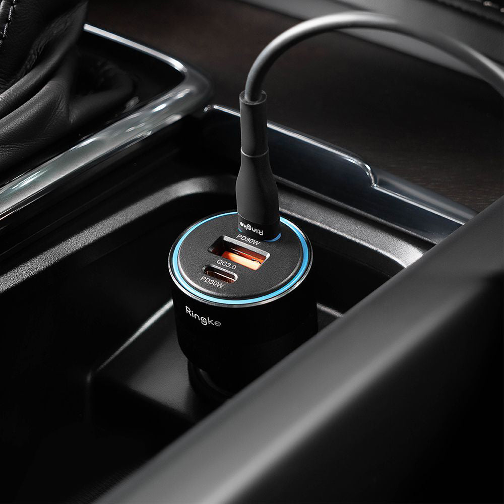 Incarcator Auto Ringke, 30W, 3A, 1 x USB-A - 2 x USB-C, Negru