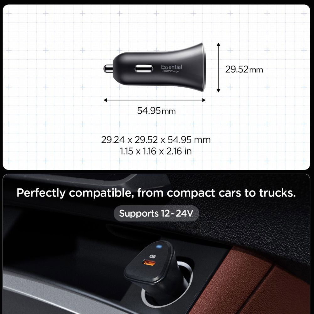 Incarcator Auto Spigen EV301 Essential, 30W, 3A, 1 x USB-C, Negru ACP08699