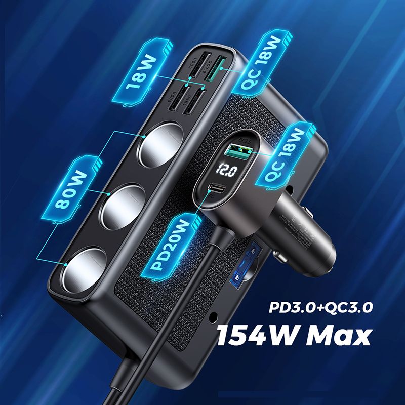 Joyroom JR-CL06 KFZ-Ladegerät 154W | 4x USB-A, 1x USB-C & Zigarettenanzünder | Schwarz