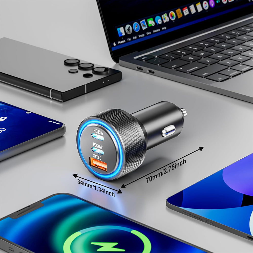 Incarcator Auto Techsuit C6 DriveBoost, 60W, 3A, 1 x USB-A - 2 x USB-C, Argintiu