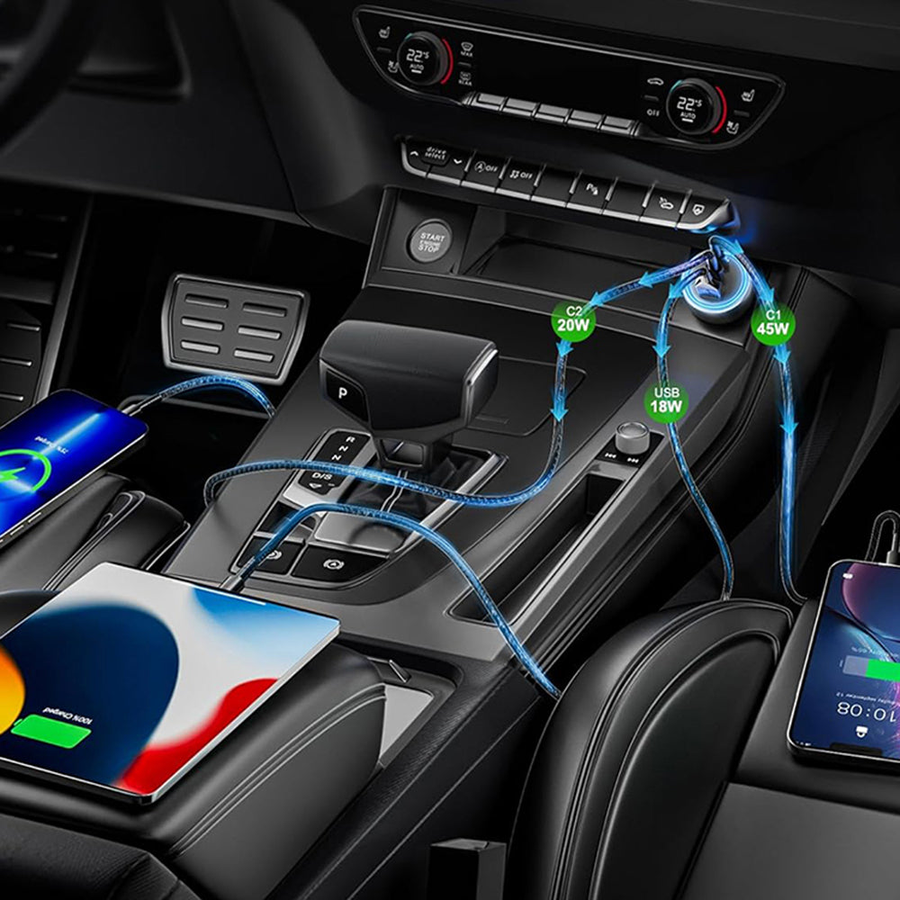 Incarcator Auto Techsuit C6 DriveBoost, 60W, 3A, 1 x USB-A - 2 x USB-C, Argintiu