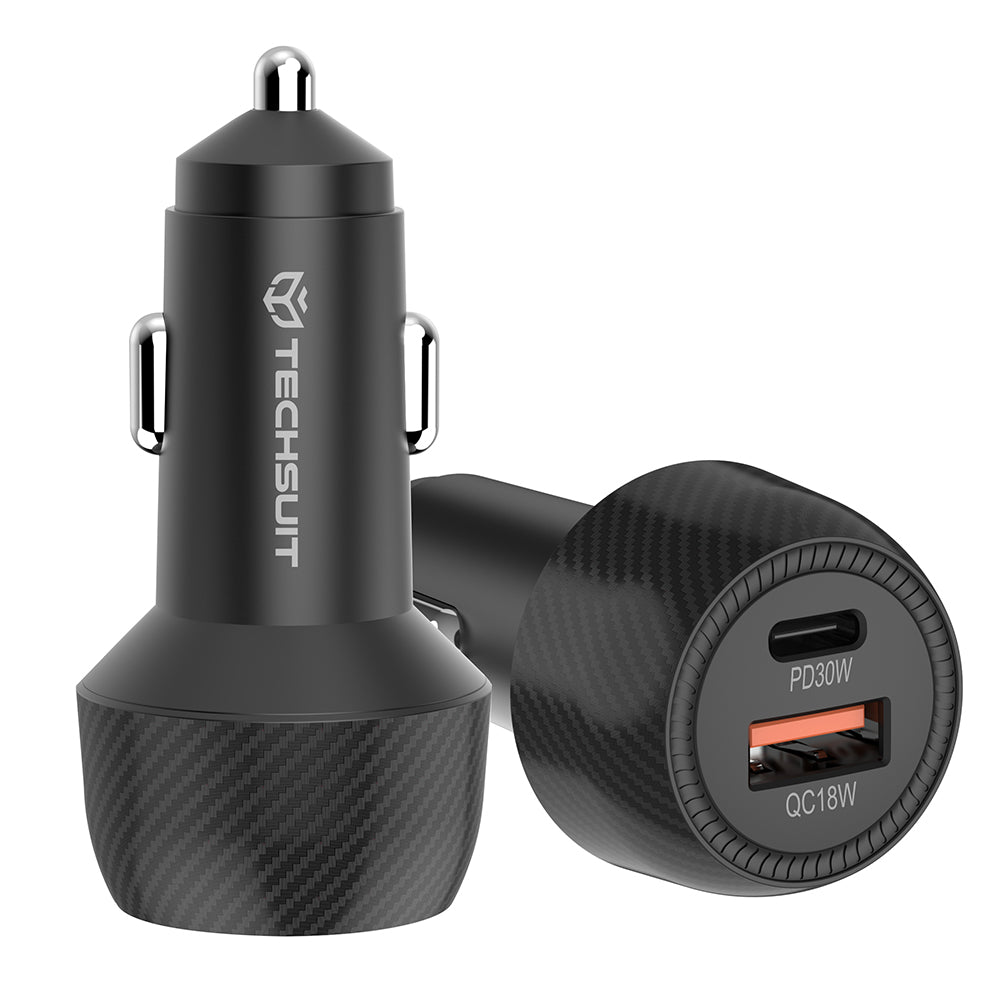 Incarcator Auto Techsuit C7 CarbonVolt, 48W, 3A, 1 x USB-A - 1 x USB-C, Negru