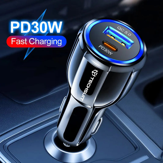 Incarcator Auto Techsuit TE-022 Premium, 60W, 3A, 1 x USB-A - 1 x USB-C, Negru